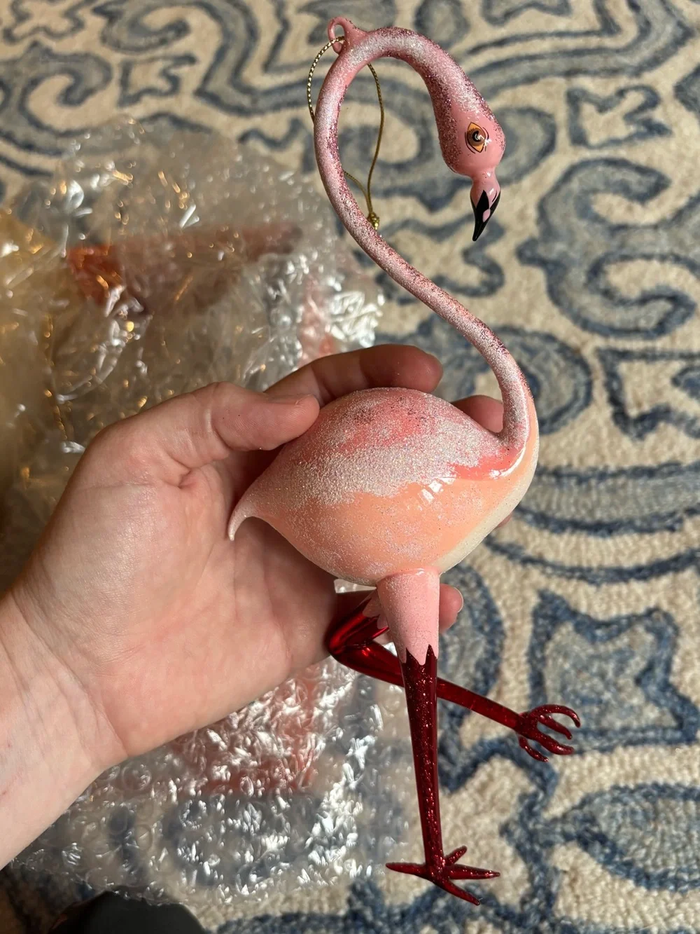 Asian Treasures Flamingo Fling large blown glass vintage Christmas ornament